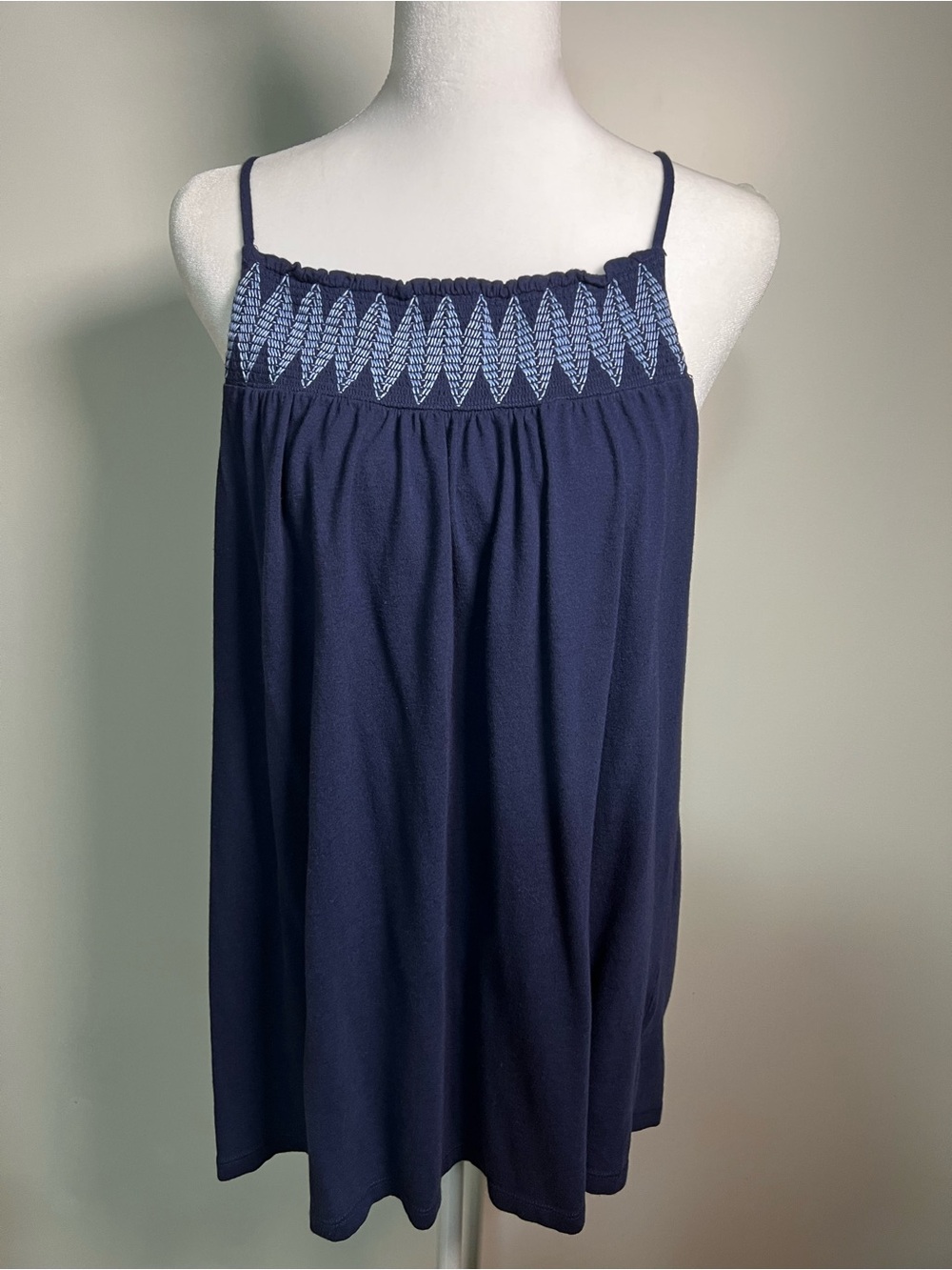 Old Navy Navy Blue Embroidered Smocked Cami